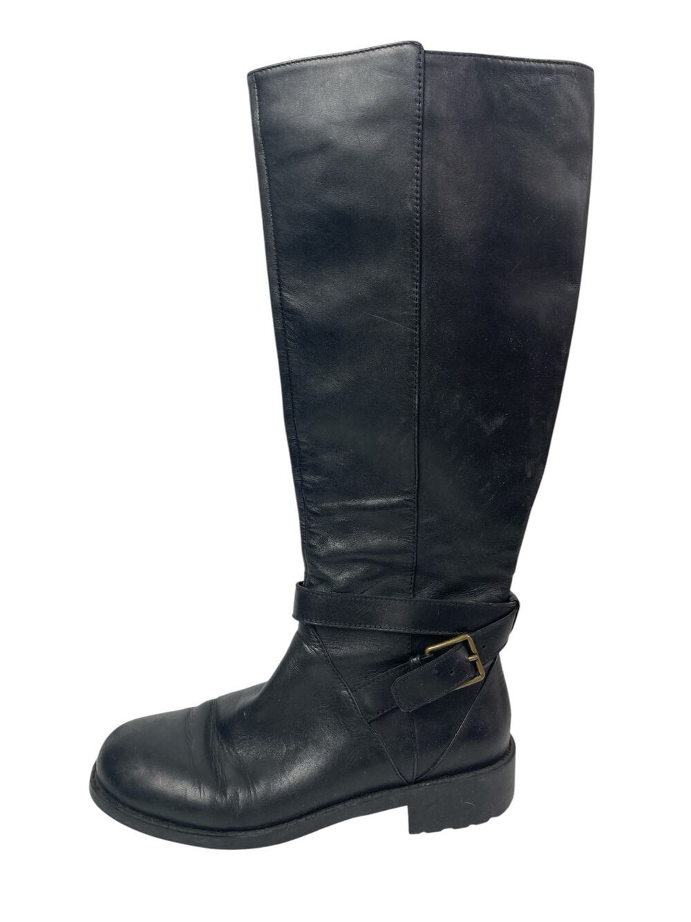 Cole Haan Women's Black Leather Belted Round Toe Knee High Riding Boots Size 6B